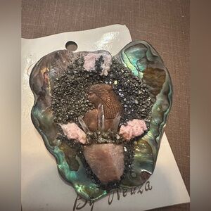 Vintage 90s Artisanal Abalone & Crystal Egyptian Brooch, NWT